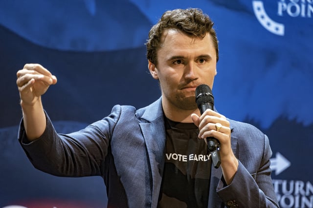 Charlie Kirk speaks at the University of Arizona in Tucson on October 17, 2024.