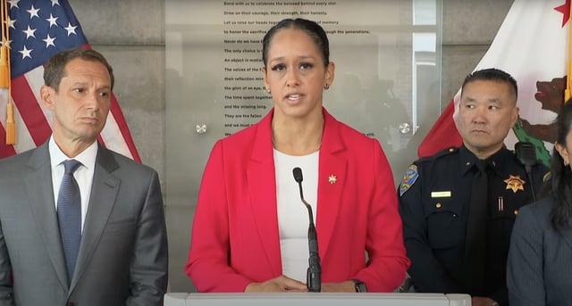San Francisco officials gathered Friday to announce the arrest of a man suspected of the fatal stabbing of a father with his child in a crosswalk near Commodore Sloat Elementary School earlier last week.