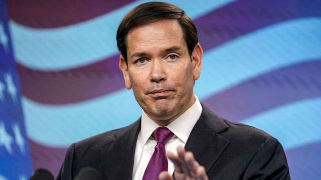 Secretary of State Marco Rubio during a briefing  in Jerusalem, Israel, on Monday. Photo: Nathan Howard/Pool/AFP via Getty Images