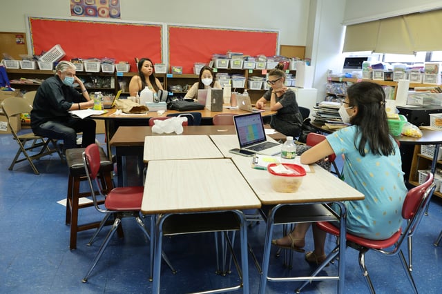 Fifth grade teachers meet on the the second to last day of school on June 24, 2022, in New York City.
