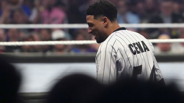 Feb 1, 2025; Indianapolis, IN, USA; Indiana Pacers player Tyrese Haliburton looks on during the Men’s Royal Rumble match during the WWE Royal Rumble at Lucas Oil Stadium. Mandatory Credit: Joe Camporeale-Imagn Images.