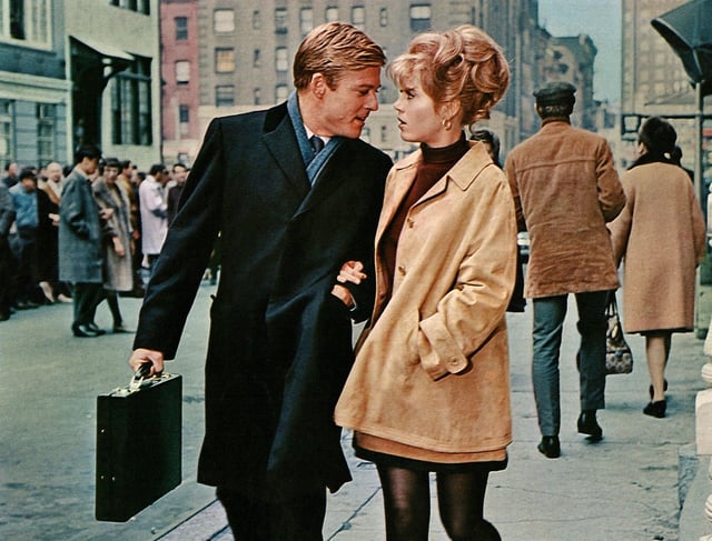 Robert Redford and Jane Fonda walking arm in arm on a Manhattan street from the 1967 film "Barefoot in the Park."