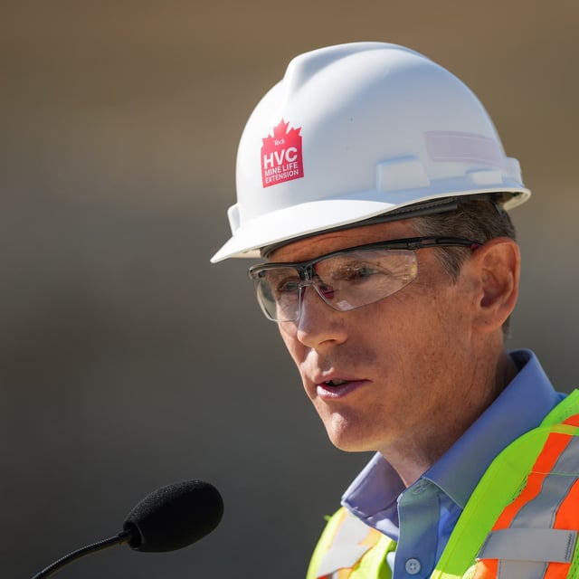 Teck Resources President and CEO Jonathan Price speaks at the Highland Valley Copper Mine, near Logan Lake, B.C., on Thursday, September 11, 2025. Teck Resources marked the start of construction on the Highland Valley Copper Mine Life Extension project that will extend the life of Canada's largest copper mine from 2028 to 2046. THE CANADIAN PRESS/Darryl Dyck
