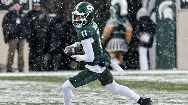 Michigan State's Aziah Johnson runs after a catch against Rutgers during the first quarter on Saturday, Nov. 30, 2024, at Spartan Stadium in East Lansing. Nick King/Lansing State Journal / USA TODAY NETWORK via Imagn Images