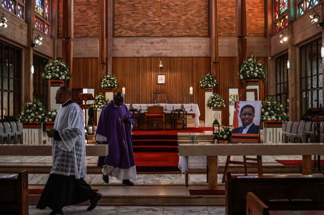 Friends and family bid farewell to former Zambia president Edgar Lungu at Cathedral of Christ The King Catholic Church in Hillbrow, Johannesburg on 25 June 2025. Picture: Gallo Images