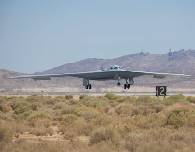 B-21 Raider landing at Edwards AFB