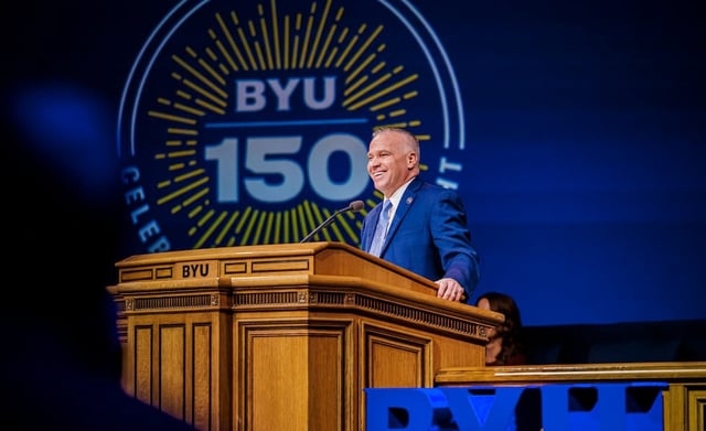 BYU President Shane Reese speaks during BYU's weekly devotional assembly on Tuesday, Sept. 16, 2025, about the murder of political influencer Charlie Kirk.