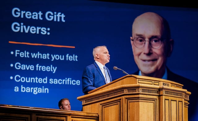 President Shane Reese speaks at a devotional on the campus of Brigham Young University Tuesday, Sept. 16, 2025.