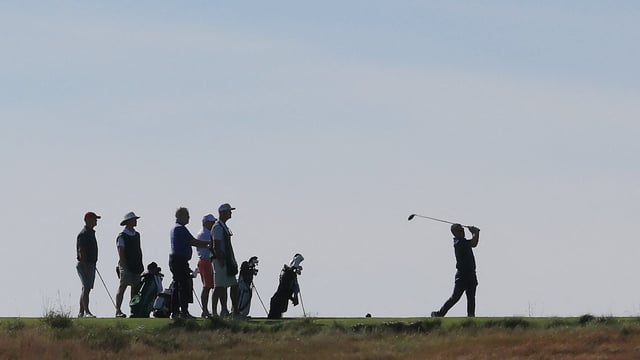 A golfer hits the ball on the golf course at Shinnecock Hills Golf Club on September 15, 2025 in Southampton, New York. The 126th U.S. Open will be played on the course in 2026. 