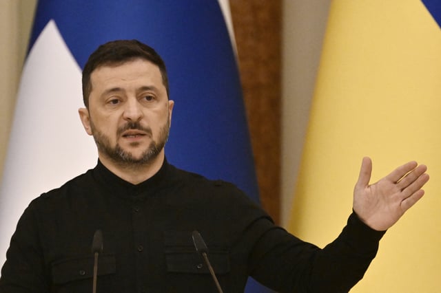 Ukrainian President Volodymyr Zelensky at Mariyinsky Palace in Kyiv on September 11, 2025, amid the Russian invasion in Ukraine.