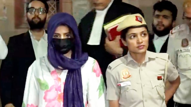 Gaganpreet Kaur, accused in BMW accident case, being brought to judge's residence, in New Delhi, Monday, Sept. 15, 2025.