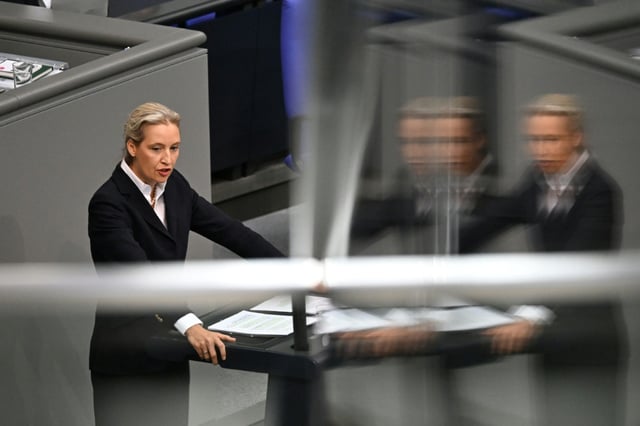 Co-leader of the far-right Alternative for Germany (AfD) party Alice Weidel said said 'the autumn of reforms' would 'lead to a winter of still higher spending'