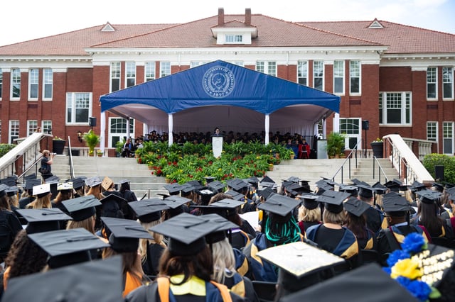 A commencement ceremony on Queens University of Charlotte's quad. (Courtesy of Queens University of Charlotte)