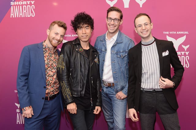 Ned Fulmer, Eugene Lee Yang, Keith Habersberger and Zach Kornfeld of The Try Guys attend the 11th Annual Shorty Awards on May 5, 2019, at PlayStation Theater in New York City.