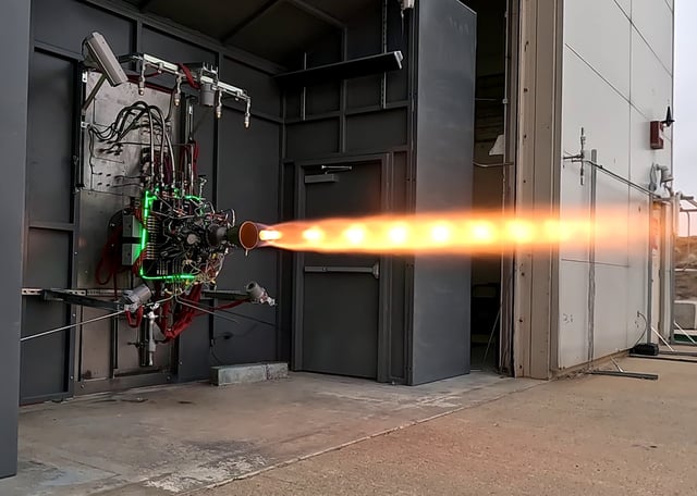 Plume from a Draper engine during a recent hot fire test by Ursa Major. Photo: Ursa Major
