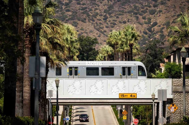An eastbound Metro A Line train runs through Azusa on Monday, Sept. 15, 2025. The light rail line’s Azusa to Pomona extension opens on Friday. (Photo by Sarah Reingewirtz, Los Angeles Daily News/SCNG)