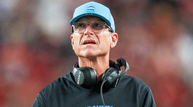 Chargers head coach Jim Harbaugh (hc) during the third quarter against the San Francisco 49ers at Levi's Stadium