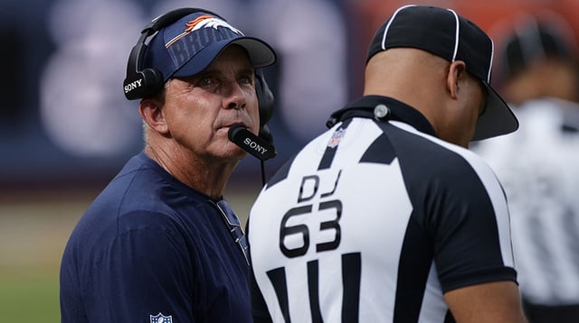 Sep 7, 2025; Denver, Colorado, USA; Denver Broncos head coach Sean Payton in the second half at Empower Field at Mile High. Mandatory Credit: Isaiah J. Downing-Imagn Images