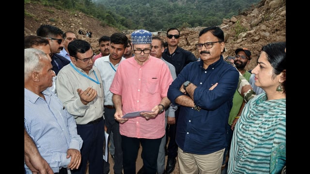 Jammu and Kashmir Chief Minister Omar Abdullah inspects the flood-affected areas, on Wednesday. (ANI)