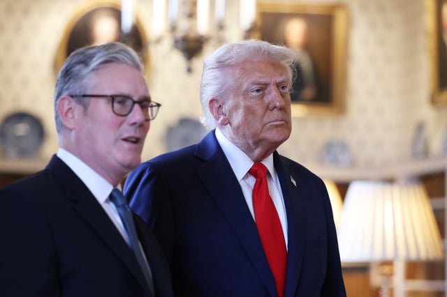 U.S. President Donald Trump and British PM Keir Starmer hold a bilateral meeting at Chequers during a state visit on September 18, 2025 in Aylesbury, England.