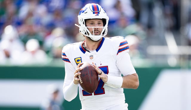 Josh Allen #17 of the Buffalo Bills on Sept. 14, 2025 in East Rutherford, NJ.