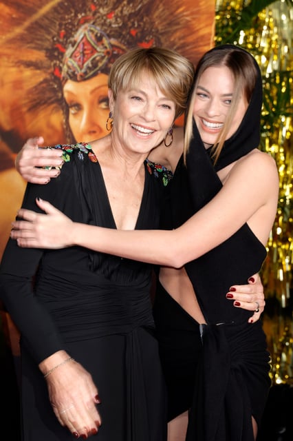 Sarie Kessler, left, and daughter Margot Robbie at a Los Angeles screening of "Babylon" on Dec. 15, 2022.