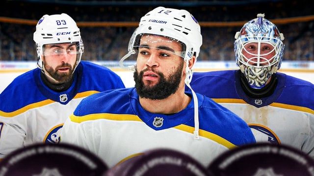 Jordan Greenway, Alex Tuch and Ukko-Pekka Luukkonen in Buffalo Sabres jerseys