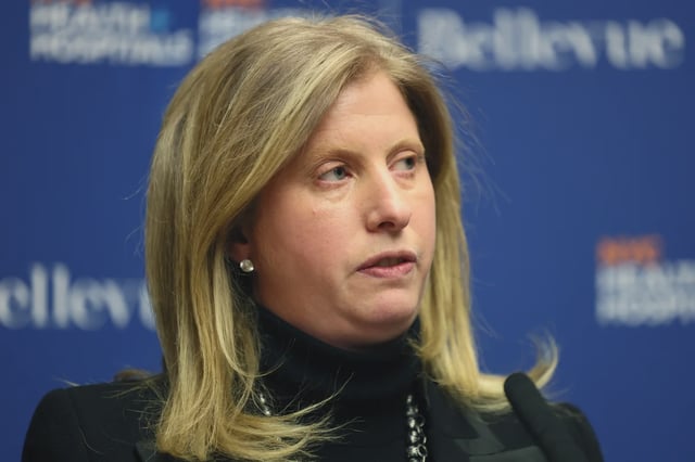 NYPD Commissioner Jessica Tisch speaks during a press conference with NYC Mayor Eric Adams at Bellevue Hospital Center.