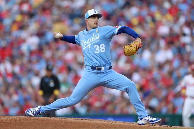 Sep 13, 2025; Philadelphia, Pennsylvania, USA; Kansas City Royals pitcher Ryan Bergert (38) throws a pitch against the Philadelphia Phillies during the first inning at Citizens Bank Park. Mandatory Credit: Bill Streicher-Imagn Images/File Photo