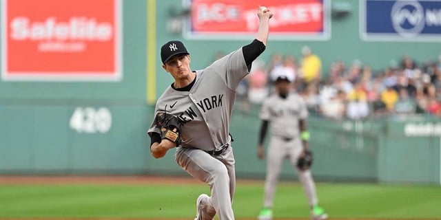 Sep 13, 2025; Boston, Massachusetts, USA; New York Yankees starting pitcher Max Fried (54) pitches against the Boston Red Sox during the first inning at Fenway Park. Mandatory Credit: Eric Canha-Imagn Images