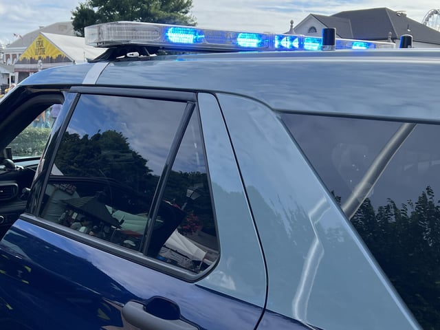 Lights on a Mass. State Police cruiser as seen at The Big E in September 2024.