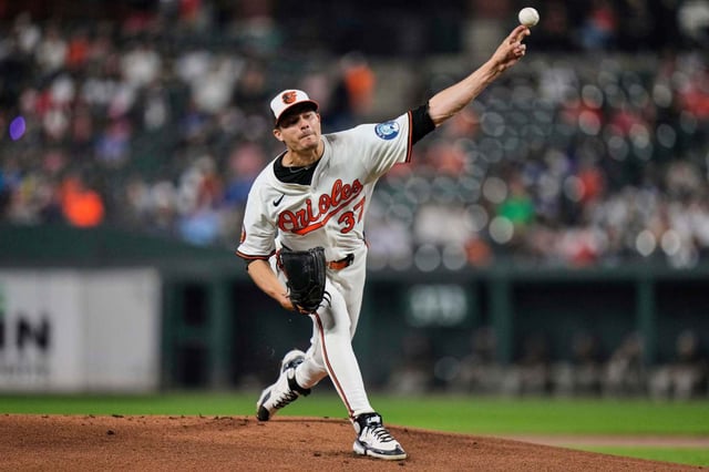 Baltimore Orioles starting pitcher Cade Povich (37) delivers during the first inning of a baseball game against the New York Yankees, Thursday, Sept. 18, 2025, in Baltimore. (AP Photo/Stephanie Scarbrough)