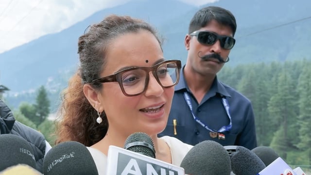 BJP MP Kangana Ranaut during her visit to flood-affected villages in Mandi. | ANI