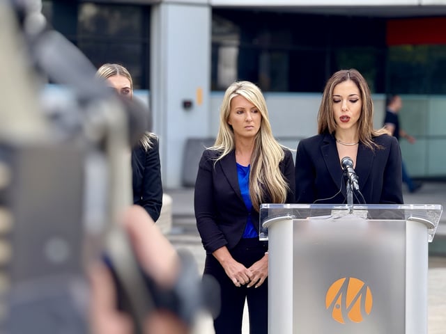 San Diego Police Officer, Stephanie Cockrell, alongside attorney, Emilia Arutunian. Sept. 18, 2025. 