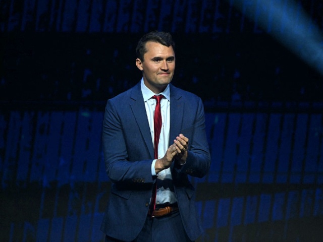Conservative political activist and founder of Turning Point Action Charlie Kirk takes the stage during a Turning Point Action 'United for Change' campaign rally for former US President and Republican presidential candidate Donald Trump at Thomas & Mack Center in Las Vegas, Nevada, on October 24, 2024. (Photo by Patrick T. Fallon / AFP)