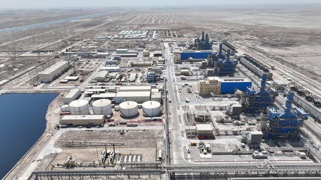 A drone view shows Shatt Al-Basra Gas Power Plant in Basra, Iraq, August 30, 2025. REUTERS/Mohammed Aty/File Photo