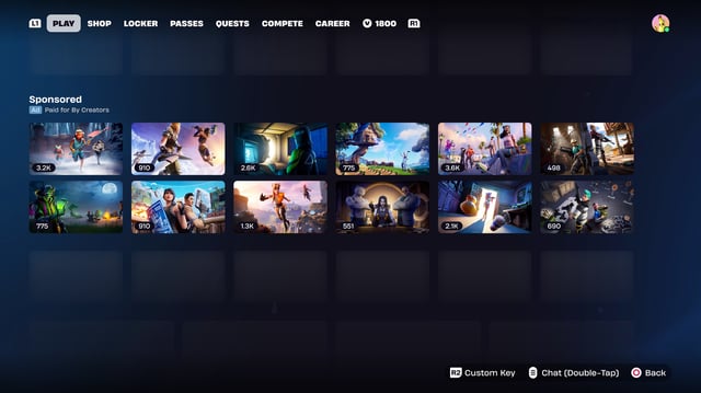 The upcoming sponsored row in Fortnite