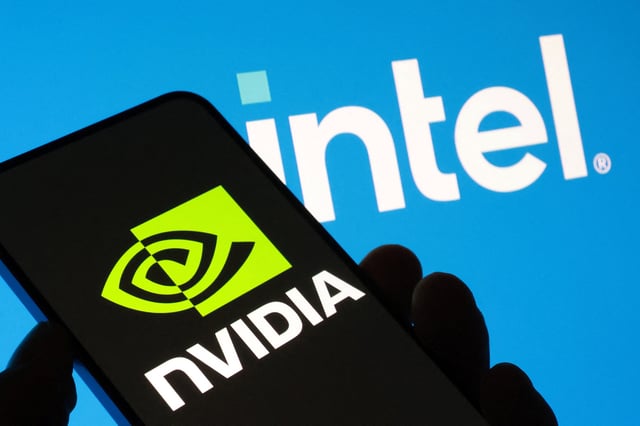 Nvidia and Intel logos are seen in this illustration taken September 18, 2025. REUTERS/Dado Ruvic/Illustration/File Photo