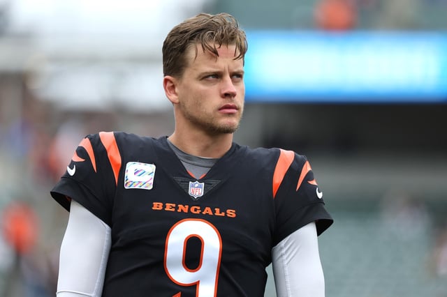 Joe Burrow #9 of the Cincinnati Bengals looks on prior to a game against the Seattle Seahawks at Paycor Stadium on October 15, 2023 in Cincinnati, Ohio.