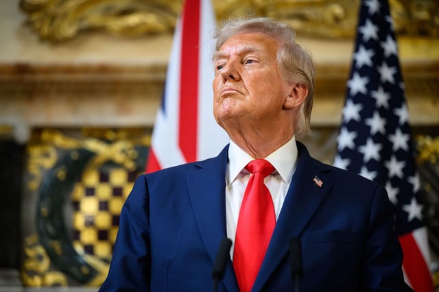 President Donald Trump talks at a press conference alongside UK Prime Minister Keir Starmer, not pictured, at Chequers in Aylesbury, England, on September 18, 2025.