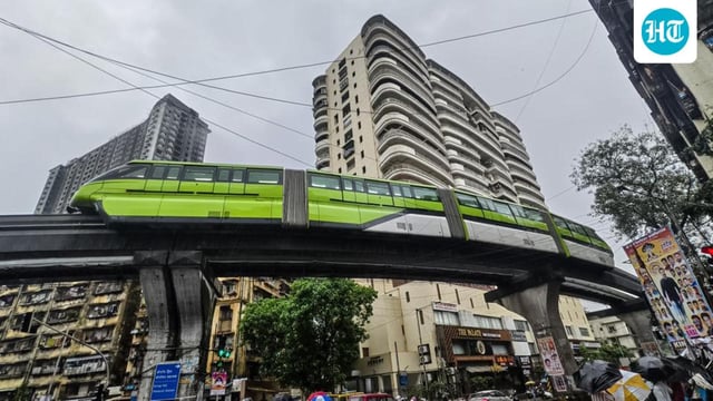 On September 15, a monorail train stalled on a curve between two stations amid heavy rain, necessitating the rescue of 17 passengers (Raju Shinde/ HT Photo)
