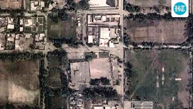 The satellite image shows Markaz Taiba following airstrikes by India in Pakistan's Muridke on May 7 under Operation Sindoor.