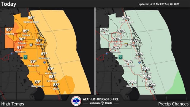 Central Florida weather for Saturday, Sept. 20, 2025. (NWS)