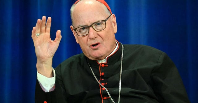 US cardinal Timothy Michael Dolan attends a press conference of US cardinals, a day after the new pope's election, at the North American College in Rome on May 9, 2025. | (Photo by ALBERTO PIZZOLI/AFP via Getty Images)