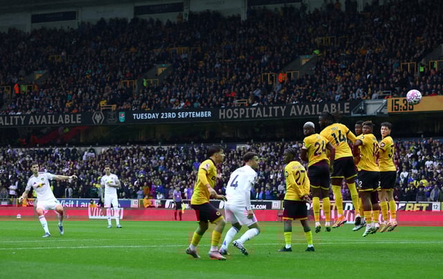 Soccer Football - Premier League - Wolverhampton Wanderers v Leeds United - Molineux Stadium, Wolverhampton, Britain - September 20, 2025 Leeds United's Anton Stach scores their second goal Action Images via Reuters/Matthew Childs