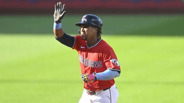 Jul 22, 2025; Cleveland, Ohio, USA; Cleveland Guardians third baseman Jose Ramirez (11) rounds the bases after hitting a solo home run in the first inning against the Baltimore Orioles at Progressive Field. Mandatory Credit: David Richard-Imagn Images