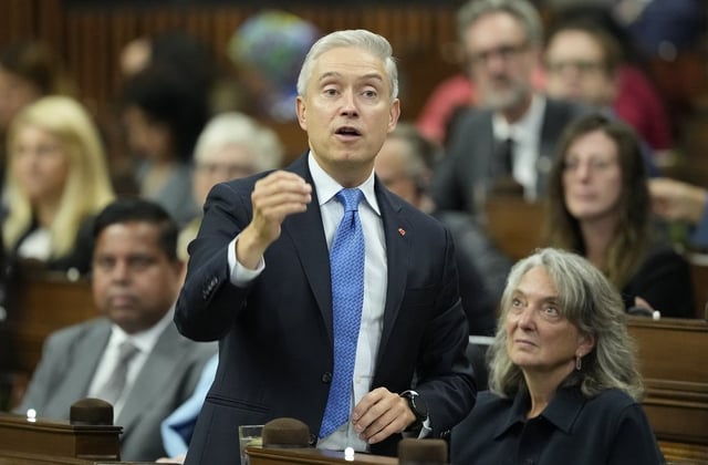 Finance and National Revenue Minister François-Philippe Champagne rises during question period on Parliament Hill in Ottawa, Tuesday, Sept. 16, 2025. THE CANADIAN PRESS/Adrian Wyld