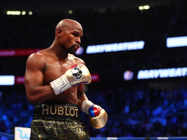 Aug 26, 2017; Las Vegas, NV, USA; Floyd Mayweather Jr. against Conor McGregor (not pictured) during a boxing match at T-Mobile Arena. Mandatory Credit: Mark J. Rebilas-USA TODAY Sports