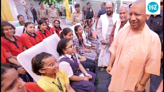 Uttar Pradesh chief minister Yogi Adityanath at the Gomti Book Festival in Lucknow on Saturday. (HT Photo)