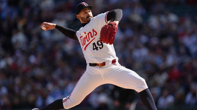 Minnesota Twins starting pitcher Pablo Lopez delivers during the first inning of a baseball game against the Cleveland Guardians, Thursday, April 4, 2024, in Minneapolis. (AP Photo/Abbie Parr)